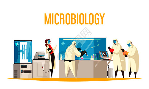 观点研究微生物学实验室成与文本实验室仪器的观点与科学家的特点生物危害适合矢量插图插画