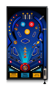 暖场游戏弹球游戏机现实的顶部视图与再次闪烁灯播放场坡道器矢量插图插画