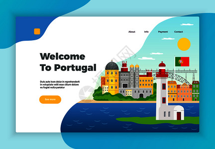 葡萄牙有轨探索葡萄牙页与支付接触符号平矢量插图插画