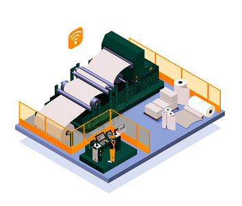 纸生产工业用报纸新闻符号等距矢量插图图片