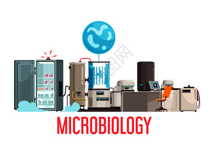 微生物学背景成与文字生命科学实验室设备电子设施的空白背景矢量插图插画