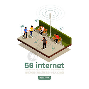 现代互联网5G通信技术等距构成与户外视野的人用快速网络连接矢量插图图片