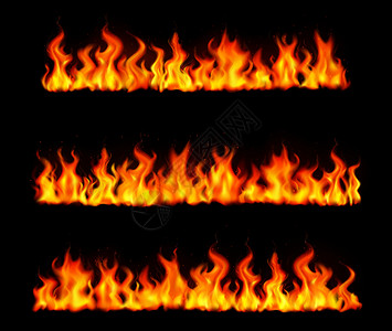 火焰边框现实火灾火焰边界图标三个高大的长柱的火灾矢量插图插画