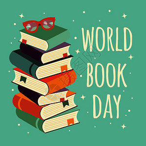 速叠杯世界书日,叠带薄荷背景眼镜的书,矢量插图插画
