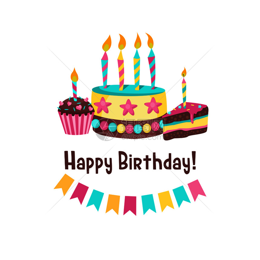 生日快乐贺卡可爱的生日蛋糕蜡烛图片