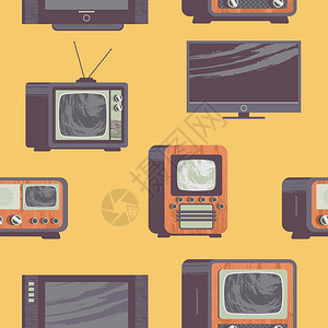 复古风格的无缝图案收集旧古董现代电视无缝图案古老而现代的电视复古风格的矢量插图背景图片