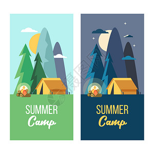 露营矢量插图暑假大自然的帐篷里营地的夜景高清图片