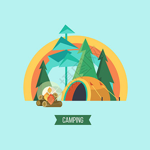 网络乌皮卡皮露营矢量插图暑假大自然的帐篷里插画