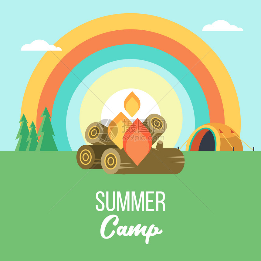 露营矢量插图暑假大自然的帐篷里图片