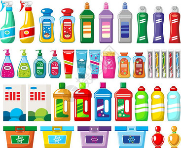 洗发水护发素白色背景上的家用化学品清洁剂矢量插图插画