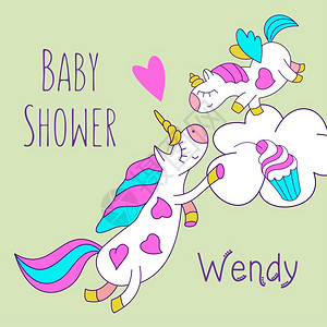 神奇的独角兽婴儿淋浴的可爱小独角兽登记儿童派婴儿淋浴派明信片横幅纺品背景图片