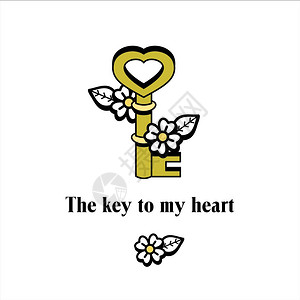 心脏的钥匙矢量章情人节明信片的元素,婚礼邀请函背景图片