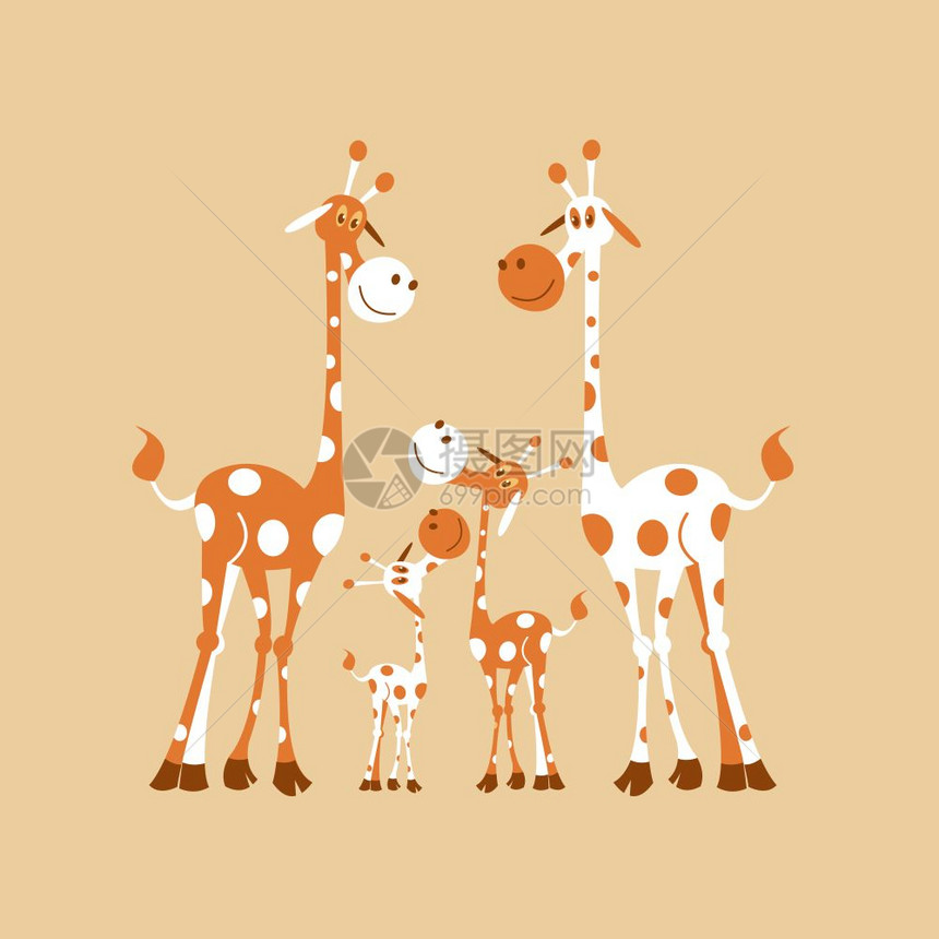 非洲剪贴画长颈鹿家族长颈鹿妈妈,爸爸长颈鹿宝宝矢量插图白色背景上隔离图片