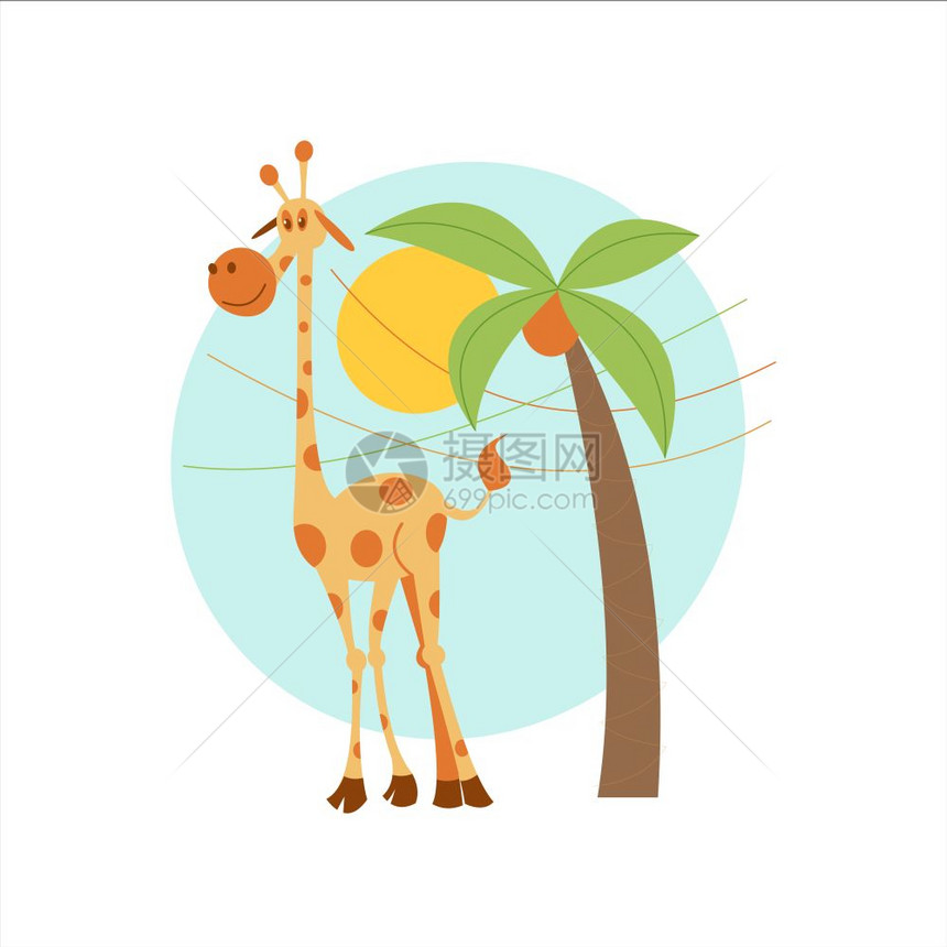 非洲剪贴画只孤独的长颈鹿站棕榈树下矢量插图白色背景上隔离图片