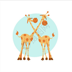 两只长颈鹿矢量插图可爱的卡通长颈鹿图片