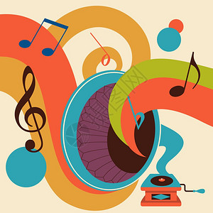 复古音乐矢量插图复古音乐复古迪斯科带老式留声机的矢量插图背景图片