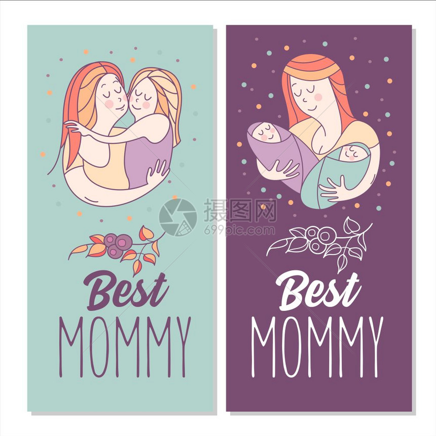 贺卡母亲日最好的妈妈个漂亮的母亲持贺卡母亲日最好的妈妈个漂亮的母亲抱着可爱的孩子线插图矢量图片
