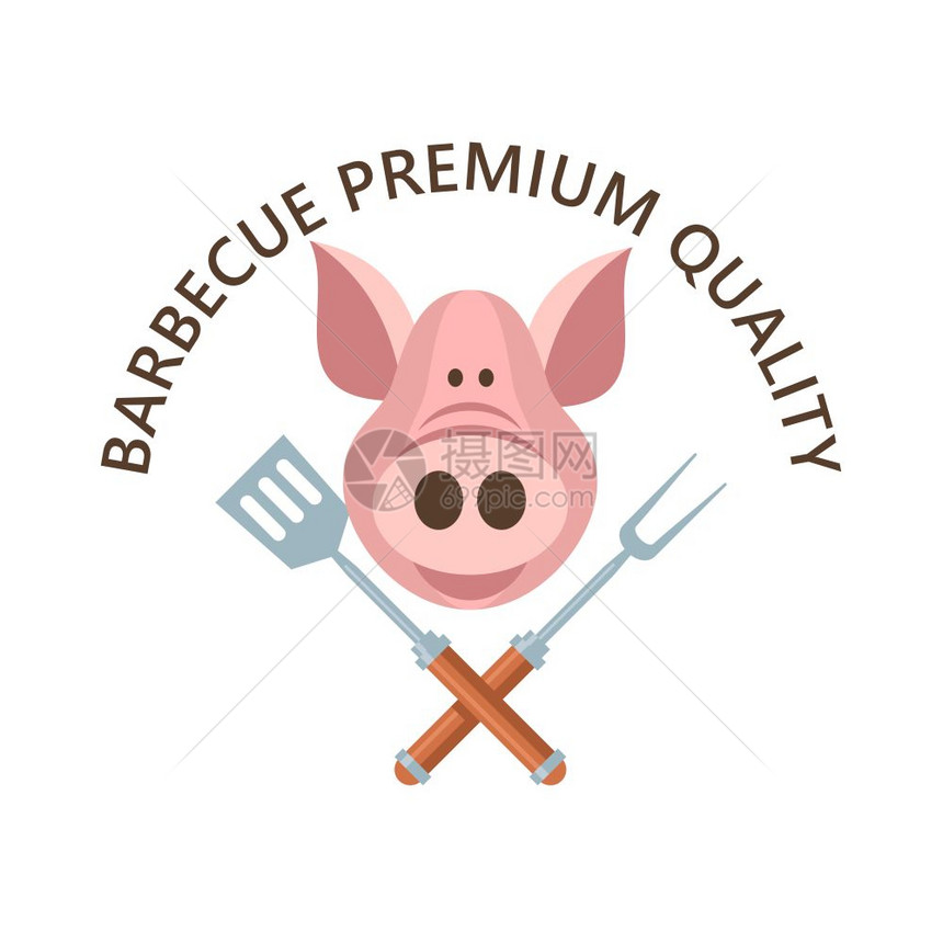 烧烤矢量插图优质烧烤矢量章,标志猪头交叉厨师叉子铲子最优质的猪肉图片
