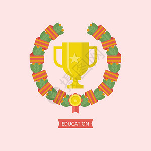 教育标志教育机构学校学院的标志教育标志教育机构学校学院的标志矢量模板金杯由桂冠装饰背景图片