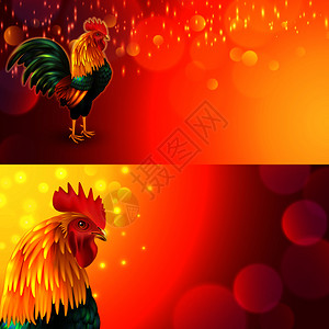 公鸡节日背景水平横幅矢量插图公鸡横幅套背景图片