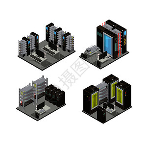 数据中心等距成,包括用于云服务的托管服务器用于管理隔离向量插图的工作站数据中心等距成图片