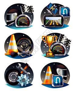 自动赛车合卫星导航器,奖杯,服务工具,头盔,道路锥孤立矢量插图赛车合集图片
