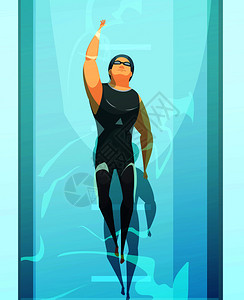 运动员复古卡通集与人的游泳运动员游泳池车道矢量插图游泳者复古卡通构图图片