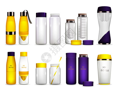 解水瓶套隔离的防漏容器,用于饮料,盖子,塑料管系绳矢量插图水冷却器瓶背景图片