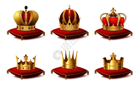 红色皇冠纹章皇家皇冠上的垫子现实矢量插图纹章冠套插画