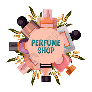 香水商店圆形框架背景的柔色调与火焰百合的山谷矢量插图香水店框架背景图片