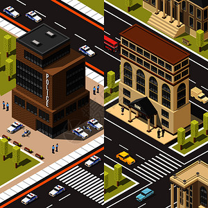 两个大楼等距垂直横幅与银行办公室与城市风景矢量插图大楼垂直横幅图片