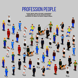 人的背景等距构成的人类人物,代表各种职业的阴影可编辑的文本矢量插图人类职业等距背景背景图片