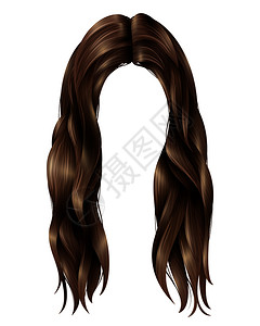 假发头发素材时髦的女深色长发,中间分开,波浪状的条纹白色背景上矢量插图时髦的女长发插画