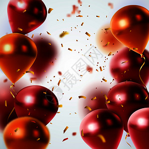 闪亮的红色橙色气球雨金色纸屑模糊的光背景矢量插图闪亮的气球纸屑背景图片