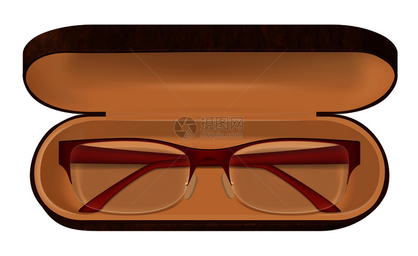 经典眼镜与红色框架棕色的情况下,白色背景现实矢量插图眼镜以防万图片