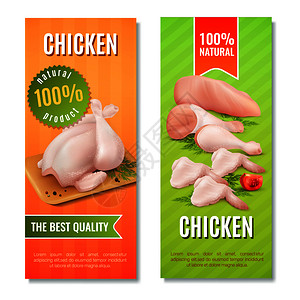 鸡肉矢量垂直横幅与鸡肉,包括,鱼片,腿翅膀明亮的背景矢量插图鸡肉垂直横幅插画