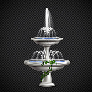 两层白色梯级喷泉与爬藤植物真实图像透明背景矢量插图梯级喷泉真实透明插画