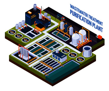 净化厂用水清洗,泵站,过滤器,分离器,等距成与卡车道路矢量插图净化装置等距成图片