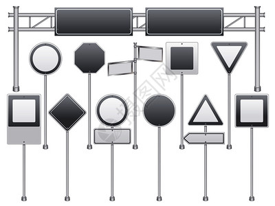 道路交通标志真实的空白模板,道路交通监管警告标志收集,如限速黑白矢量插图真实的空白道路标志插画