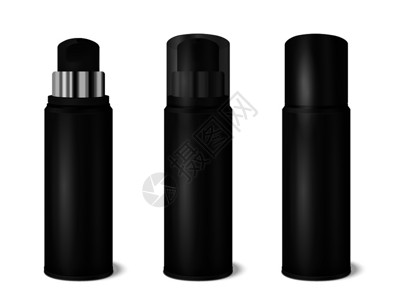 黑色铝喷雾罐透明深色透明帽,并删除现实的矢量插图黑色喷雾罐现实图片