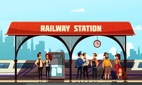 火车站平矢量图,乘客旅客铁路站台候车火车站矢量图背景图片