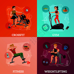运动设备与交叉健身,健身房减肥,健身健康营养,举重孤立矢量插图锻炼设备的图片