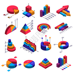可视化信息图表等距图,用于同形状的几何体的信息,并配彩色片段矢量插图等距图信息图集插画