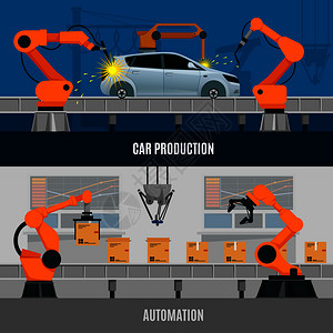 自动化水平横幅与汽车生产符号平隔离矢量插图自动化横幅图片