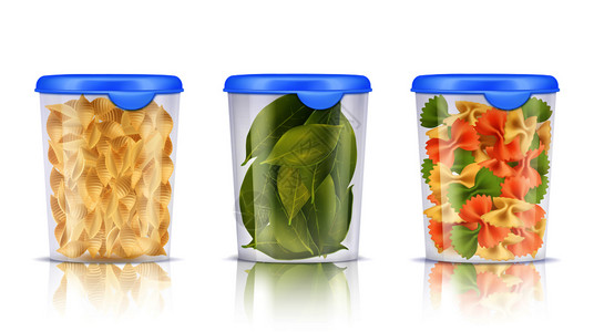 塑料罐子三个填充塑料食品容器图标意大利干湾叶矢量插图填充塑料食品容器图标插画