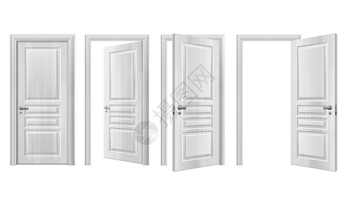 门白色四个木门现实图标打开白色矢量插图木门写实图标插画