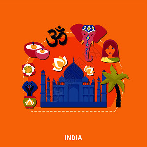 印德里平旅行印度背景与彩色传统印度符号矢量插图前往印度背景插画