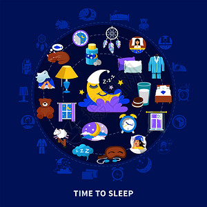 睡觉时间,传统符号平圆构图海报与童话新月泰迪熊矢量插图睡眠时间平圆成图片