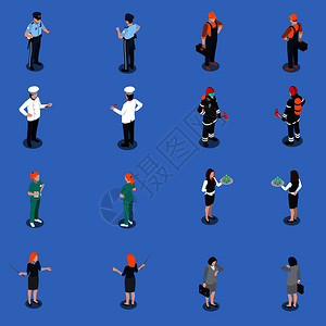 职业统等距的人人的格,各种制服中代表同的职业矢量插图专业实用服装套装图片