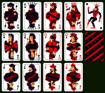 扑克游戏素材扑克扑克牌与高卡四套西装隔离绿色背景矢量插图扑克打高卡套插画